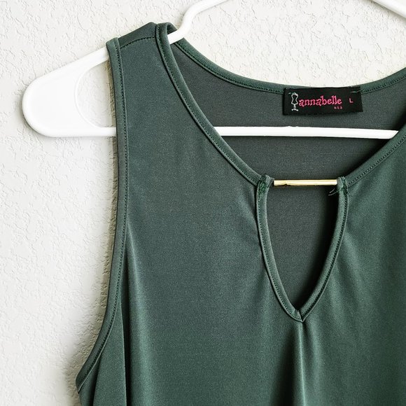 ANNABELLE Forest Green Top with Gold Bar Keyhole V-Neck | Stretchy Blouse - Picture 4 of 8